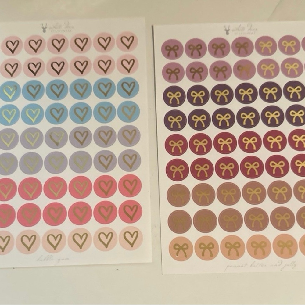 Gold and Pink Heart and Bow Stickers